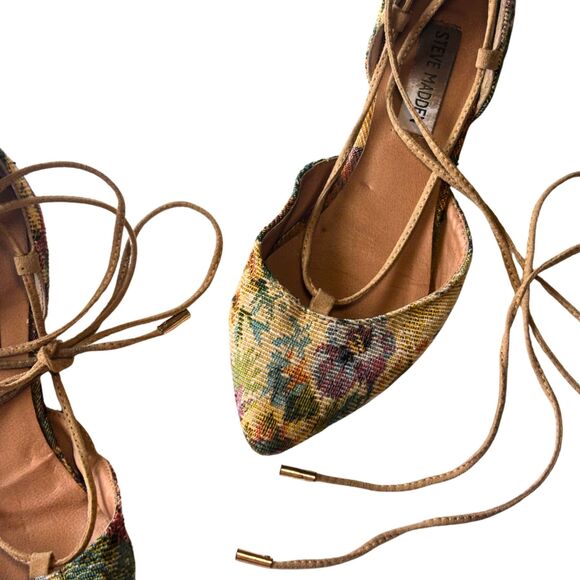 Steve Madden Floral Lace-Up Walkie Flats | Vintage Tapestry Ballet Shoes - Picture 7 of 12